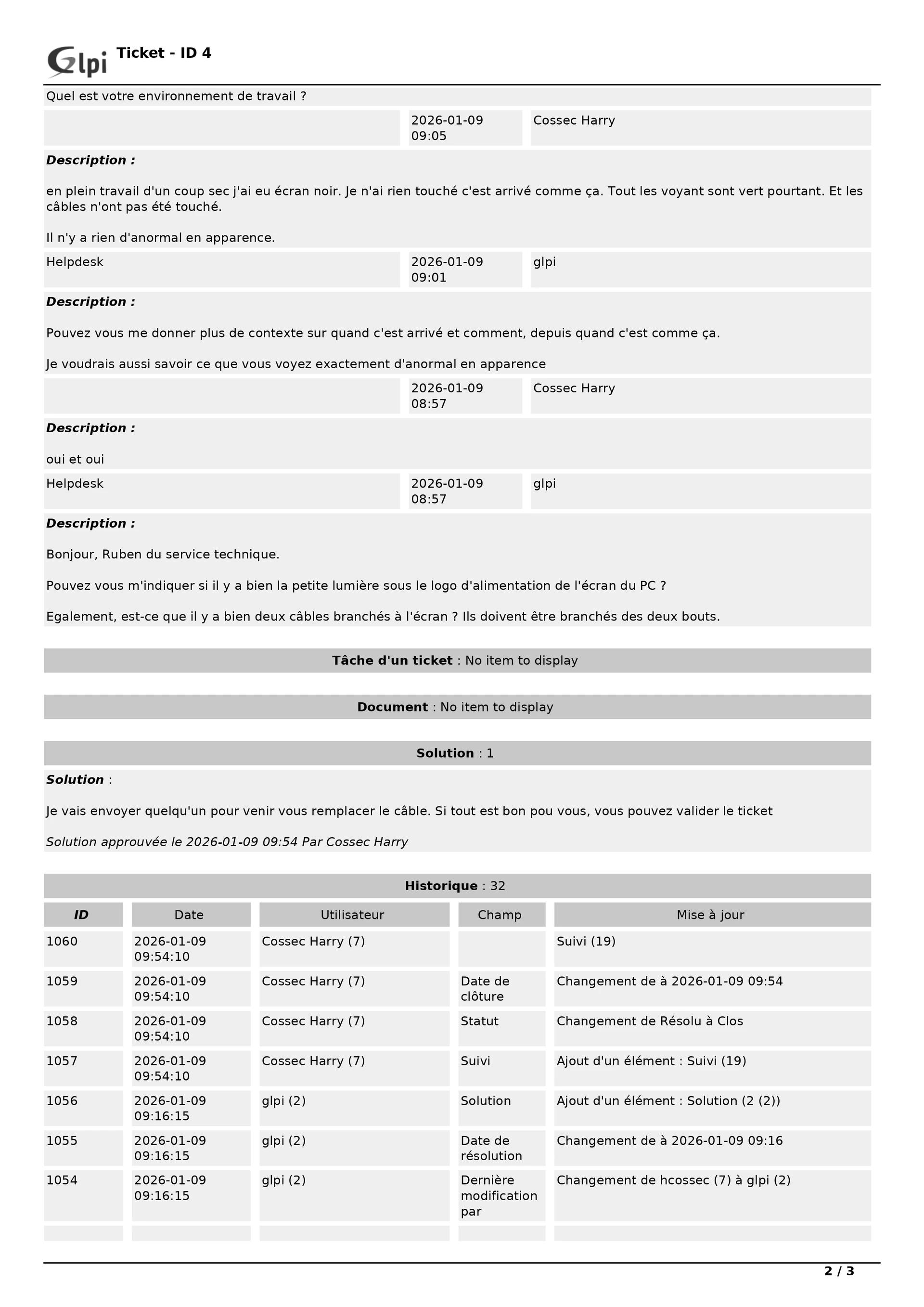 Suivi des échanges et diagnostic de l'incident utilisateur.